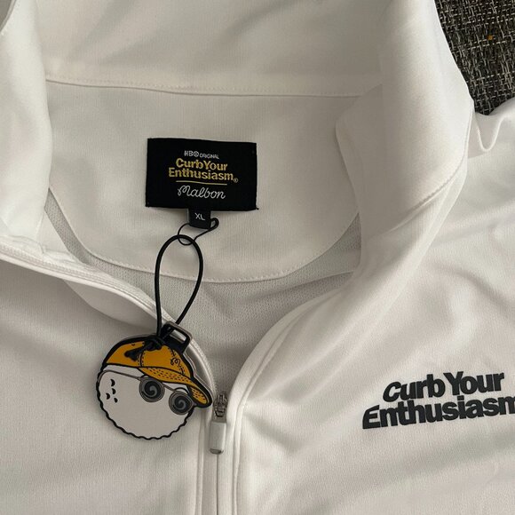 NWT Malbon Golf X HBO Curb Your Enthusiasm White 1/4 Zip Pullover Size XL - Picture 2 of 5
